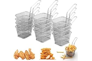 TOKINCEN 12 Stück Frittierkorb Klein Servierkörbchen Edelstahl für Pommes Mini Pommes Körbchen Pommeskörbchen Friteusenkorb Frittierkörbchen zum Servieren für Pommes Frites Garnelen Zwiebelringen