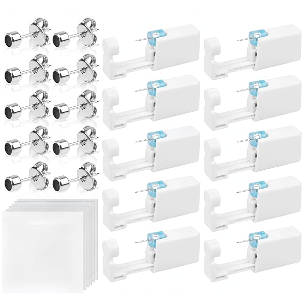 Kit Pierking Orecchie: 10 Pistole Sterili Con Alcool E Bastoncini - Fai Da Te In Tota Sicurezza - 4