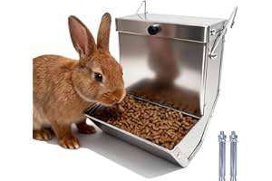 BIUBIUSOT Outdoor Small Animal Stainless Steel Gravity Feeding Trough Pet Feeder Durable with Lid Cage Rabbit Feeder Holds Several Days Worth of Food(for Guinea Pig Birds Ferrets (1pc, 6.2 inch-4Lbs)