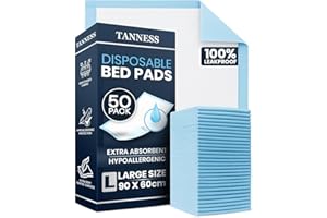 TANNESS 50 x Disposable Incontinence Bed Pads - 90x60cm Incontinence Pads Women and Men - Waterproof Sheet, Bed Wetting Mats - Disposable Changing Mats Baby