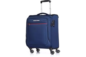 ABISTAB Toledo Weichgepäck 4 Doppelrolle Trolley S-55cm 42-48 L erweiterbar, TSA-Schloss, Stoff Bordgepäck Handgepäck-Koffer Blau