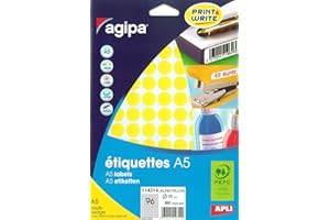 AGIPA Etui A5 (10F) de 960 Pastilles Gommettes Rondes 15 mm Jaune