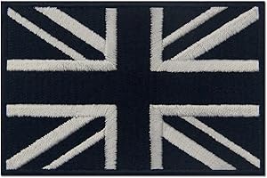 EMBTAO Tactical British Union Jack Flag Patch Embroidered Applique UK Great Britain Iron On Sew On Emblem - White & Black