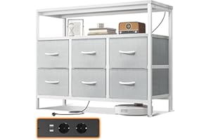 ‎ODK ODK Kommode mit Schubladen, mit 2 Steckdosen und 2 USB, 6 Großen Stoffschubladen, Multifunktionaler Schubladenschrank Geeignet für Schlafzimmer und Wohnzimmer, 100 * 30 * 85.2cm, Weiß