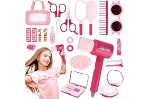 KIMIGO Friseur Set Kinder,Schminke Friseur Beauty Sets,41-teiliges Schmink-Styling-Set mit Haartrockner,Lockenstab und Zubehör Make-up-Sets,Salon Haarstyling Geschenk für Jungen und Mädchen ab 3 Jahren