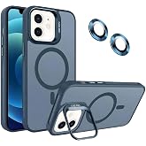 Ehr. iPhone 12-12 Pro ile Uyumlu Magsafe Wireless Şarj &Ouml;zellikli Kamera Standlı L&uuml;ks Mat Silikon Kılıf [Lens Koruyucu Hediyel
