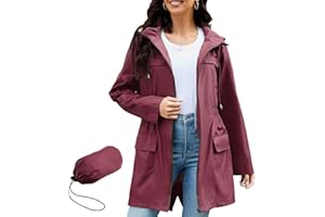 PONCEAU Waterproof Jacket Lightweight for Women Rain Coats Packable Womens Jacket Windbreaker Breathable Raincoat Ladies Functional Jacket with Hood Waterproof Women Lightweight Softshell Jacket