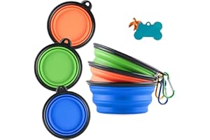 MXZONE 3 Collapsible Dog Bowl, Portable Travel Water Silicone Bowl for Small Pet Dog Cat Food Water Feeding, Free Pet ID-Tag