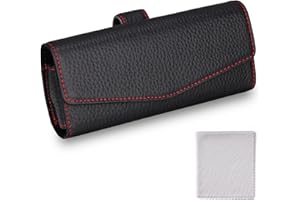 molshine Car Sun Visor Leather Sunglasses Case Holder Clip, Universal Automotive Glasses Holder with Magnetic Closure, Eyeglasses Organizer Accessorie for All Car Models Men Women (Black)