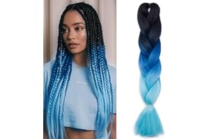Benehair Braids Extensions Ombre Jumbo Kunsthaar zum Einflechten Box Braids Haarverlängerung Zopf Haare zum Einflechten für Damen Mädchen Schwarz/Blau/Himmelblau 60cm