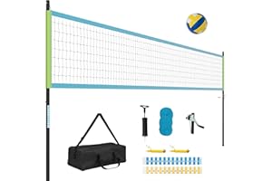 ‎COSTWAY COSTWAY Volleyballnetz Outdoor, 9,5 x 1 m Pool Volleyball Netz Höhenverstellbar mit Ständer, Volleyball, Hammer, Pumpe & Tragetasche, tragbare Beachvolleyball für Garten, Strand, Hinterhof