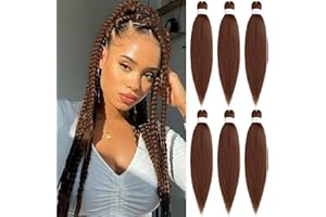 Samtress 20 Inch 6 Packs Pre Stretched Braiding Hair Dark Brown EZ Braid Yaki Texture Kanekalon Synthetic Braiding Hair Extensions for Crochet Braids Hot Water Setting Easy Braid for Women (#30)
