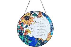 GALAG The Lord Suncatcher Stained Glass - As for Me and My House We Will Serve The Lord Christian Wall Decor | Bible Verse Wall Art for Bible Lovers Art Themed Gift