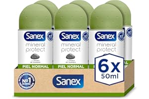 Sanex Mineral Protect, Desodorante Hombre o Mujer, Desodorante Roll-on Pack 6 x 50ml, Respeta la piel y respeta el planeta