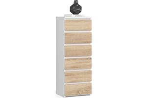 ‎AKORD AKORD Kommode CL6 40 cm | 6 Schubladen | Schrank | für das Wohnzimmer | für das Schlafzimmer | B40 x H109 x T35 cm | Gewicht 25,5 kg | Weiß/Sonoma Eiche