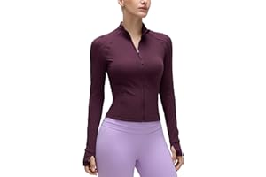 CRZ YOGA Butterluxe Damska krótka dopasowana kurtka treningowa nieważka sportowa zapinana na suwak z otworami na kciuki