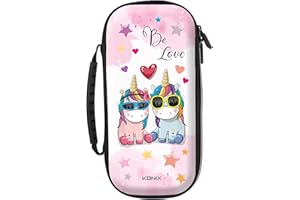 Konix Unik Housse de Protection et Transport pour Consoles Nintendo Switch, Switch Lite et Switch OLED - Rangement 8 Jeux - Motif Be Love, Licornes
