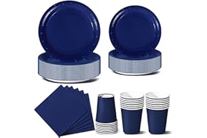 Nkaiso Stoviglie per Feste 96 Pezzi Blu Scuro Festa della Addobbi Ragazza di Compleanno dei Dambini Articoli per Feste Set Include Piatto Usa e Getta di Carta Party Tazze Tovaglioli -24 Ospiti