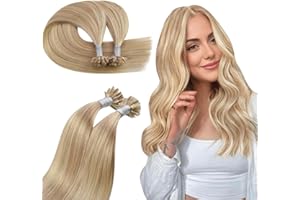 ‎UGEAT Ugeat Echthaar Extensions Bondings 55 cm Hellblond Langlebig U Tip Extensions Echthaar Bondings Goldblond Mit Blond Haarverlängerung Keatin für Hochzeit 1g/s 50G #16/22