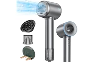 AUXCO Hair Dryer with Diffuser, Hollow Ionic Blow Dryer 1600W Brushless Motor Hair Dryer, 150,000RPM High Speed Travel Hairdryer Thermo-Control 4 Temps/ 2 Speeds, Small Powerful Hairdryers for Women