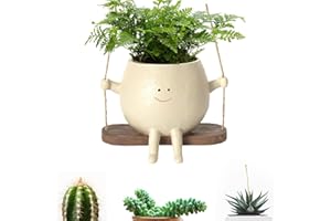 Nitoope Swing Face Planter Pot, Smile Face Hanging Plant Pot, Small Resin Flower Head Planters, Indoor Outdoor Hanging Flower Pots, Unique Succulent Planter