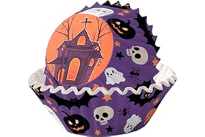 MOMAHUA 100 Pièces Caissettes à Cupcakes Halloween,Moules à Muffins Papier,Décorations Château Violet pour Fête, Fournitures Anniversaire Thème Trick or Treat