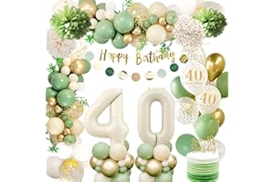 AUEZONA Globos 40 Cumpleaños Verdes,40 Años Decoracion Cumpleaños,Decoracion Fiesta 40 Cumpleaños,Pancarta de Feliz Cumpleaños,Decoraciones Verdes Oro Fiesta de 40 Cumpleaños para Hombres y Mujeres
