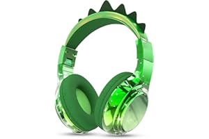 JYPS Bluetooth Kopfhörer Kinder, Metallisch Kabellose Kopfhörer Kinder Over Ear mit 74/85dBA Lautstärkebegrenzung, 40 Stunden Spielzeit, ab 3 5 6 7 für iPad/Schule/Tablet (Dinosaurier, Grün)
