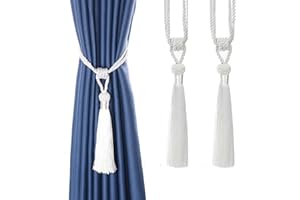 BEL AVENIR Curtain Tiebacks Hand-Woven Rope Ties Home Decorative Tassels Holdbacks (White, 2)