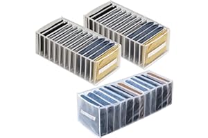GOYADA 3 Pcs Boîte de Rangement pour Jeans, Organisateur de Tiroir Vetements en Nylon, Boîtes de Rangement Pliables avec Poignée pour Ranger T-Shirts, Jeans, Chemises, Pulls - 12 Compartiments