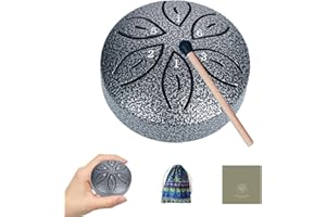 TINGSING Rain Drum for Outside Garden, 3 Inches 6 Notes Steel Tongue Drum Rain Chime Handpan with Cloth Bag, Mallets, Music Book, Musical Instrument for Adult Gift, Silver