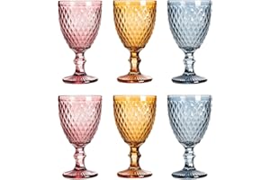 Solycarpa Juego De 6 Copas de Cristal Transparente para Fiesta, Boda o Bautizo Original y Resistente (2 Rosa + 2 Azul + 2 Ámbar). Ideal para Vino, Cava o Agua.