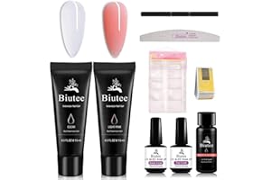 DEWEL Acrigel per Unghie Kit Completo, Artine per Ricostruzione Unghie, 100 * Tip in Gel, 10 * Cartine per Ricostruzione Unghie, Trasparente e Rosa 30g,con 30ml Soluzione Scivolare 15ml Base e TopCoat