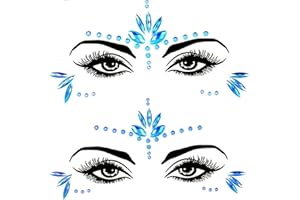 LLNRC Strasssteine Gesicht Blau, 2 Stück Selbstklebende Gesicht Edelsteine, Glitzersteine Make Up, Strass Gesicht Aufkleber, Festival Glitzer, Karneval, Party, Meerjungfrau Kostüm Gesichtstattoos