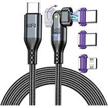 AUFU 240W Câble De Charge Magnétique USB C [1,8m/1,8m] 16PIN Câble à Connexion Aimantée 48V/5A Charge Rapide & Transfert De Données Pour Phone 15 / Samsung S22+ / M-Book
