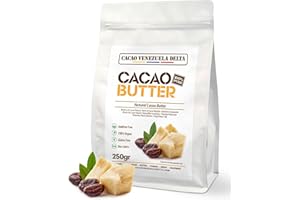 CACAO VENEZUELA DELTA Cacao V Delta Manteca De Cacao Pura Natural 250g Para Uso Alimentario y Cosmético - Manteca Sin Gluten Vegana Paleo y Keto Ideal Para Chocolates y Postres Sin Aditivos y Antioxidante