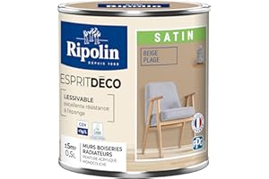 RIPOLIN - Peinture Intérieure Multi-Supports – Murs, Boiseries & Radiateurs – Ultra Couvrante – Lessivable – Application Facile – Ecolabel - Satin - 0,5L - Beige Plage