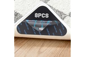 AMFUN 8 Pcs Carpet Anti-Slip Stickers, Washable and Reusable Anti-Curl Rug Gripper, for Laminate Flooring, Wooden Flooring, Tile Flooring, Rounded Triangle Carpet Grippers