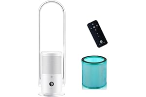 U ULTTY ULTTY Ventilador Sin Aspas, Ventilador de Torre Silencioso Con Filtro HEPA, Remoto, 9 Velocidades 3 Mode, 80cm Seguridad Infantil Bladeless Tower Fan Portátil, Temporizador, CR022