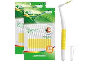 Annauiy Cepillos Interdentales de 90 ° en Forma de L, Anchos, 20 Unidades,Amarillo, para Limpieza de Dientes de 1,0-1,2 MM, Cepillos Interdentales para Aparatos Dentales y Aparatos Dentales