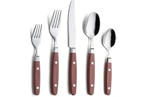 ANNOVA Juego de Cubiertos 20 Piezas Acero Inoxidable Mango de Color con Remache/Cubiertos Estilo Retro (Brown, 20 Pieces)