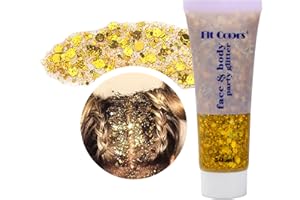 ORENGE Colla Glitter Viso Gel Glitterato Cosmetico per Viso Fiocchi di Glitter Liquidi con Lustrini Festival Glitterato per Corpo Occhi Unghie Capelli Gel Glitterato per Halloween Party, 50 ml (Oro)