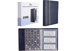 Fippy Album de Collection de Pièces de Monnaie à 150 Pochettes Classeur Pieces de Monnaie und 24 Pochettes Classeur Collection Billets, Album de Rangement pour Pièces de Monnaie, Billets (bleu)