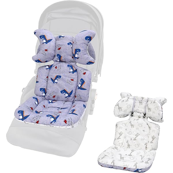 LAT Baby Sitzauflage Kinderwagen - Atmungsaktiv Reversibel Dinosaurier+Giraffe