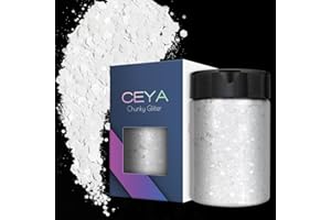 Ceya Paillettes épaisses, 4.9oz/ 140g, Blanc Nacré Poudre de paillettes, mélange de paillettes irisées pour ongles, cheveux, résine époxy, slime, gobelets, peinture sur gobelet, décoration de Noël