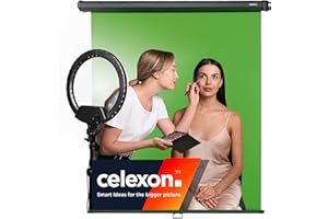 ‎CELEXON 110" Zoll Greenscreen celexon Rollo-Leinwand Chroma-Key 1:1 | 200x190cm schwarz | Foto-Video-Hintergrund als kleine Studio-Kulisse oder Homeoffice-Background | Roll-up-screen zur Decken- & Wandmontage