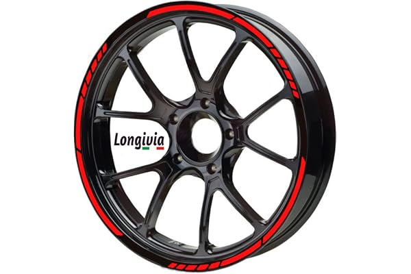 LONGIVIA ® Liseret de Jante Moto Rouge Réfléchissantes Stickers Jante Scooter Mobylette Autocollant Kit complet pour Costumisation Deco Moto Vélo Voiture Roue de 15 à 19 pouces
