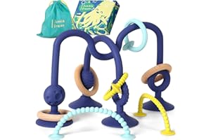 JUMBLE DREAM Beißring Baby JUMBLE JANGLE: Beißspielzeug für Babies 3-24 Monate | 7er-Set Kauspielzeug BPA-frei | Silikon Zahnungshilfe kühlen | Kleinkind Spielzeug mit Saugnapf für Hochstuhl Tisch Badewanne