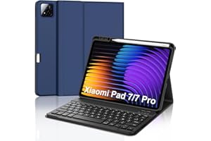 JADEMALL Coque Clavier Xiaomi Pad 7/7 Pro 11.2" 2025, AZERTY Français Clavier Bluetooth Magnétique Détachable avec Fente pour Stylo pour Tablette Xiaomi Pad 7/7 Pro 11.2 Pouces 2025, Bleu