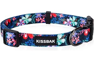 KISSBAK Collar de Perro para Perros pequeños, pequeños, medianos y Grandes, Collar para Mascotas, Suave, Ajustable, Floral, Girasol, para niños y niñas (S, hibicus Colorido)
